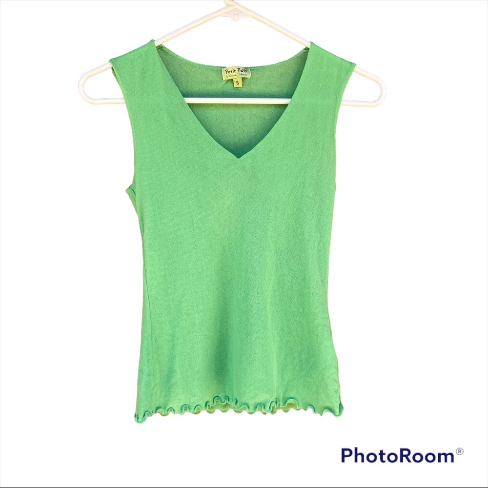 Petit Pois by Viviana Green Mesh Tank Top Ruffle Lettuce Edge Bottom